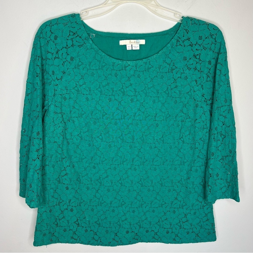 Boden Green Lace 3/4 Sleeve Top